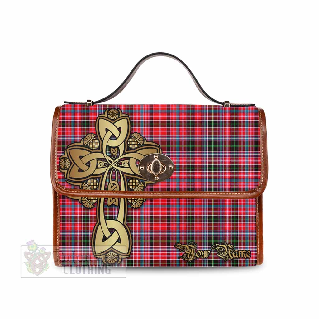 Tartan Vibes Clothing Aberdeen District Tartan Waterproof Canvas Bag Golden Thistle Celtic Cross Style