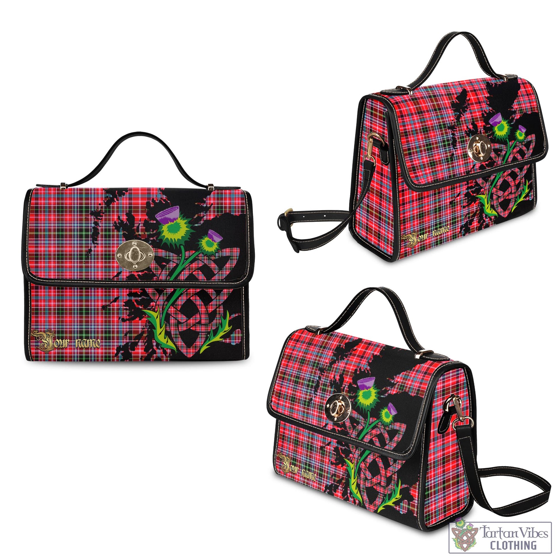 Tartan Vibes Clothing Aberdeen District Tartan Waterproof Canvas Bag with Scotland Map and Thistle Celtic Accents