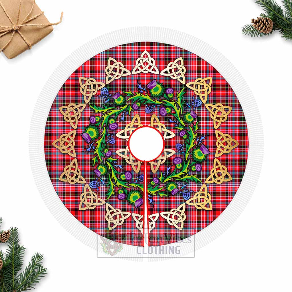 Tartan Vibes Clothing Aberdeen District Tartan Christmas Tree Skirt with Thistle Celtic Knot Style