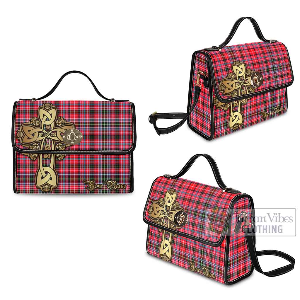 Tartan Vibes Clothing Aberdeen District Tartan Waterproof Canvas Bag Golden Thistle Celtic Cross Style