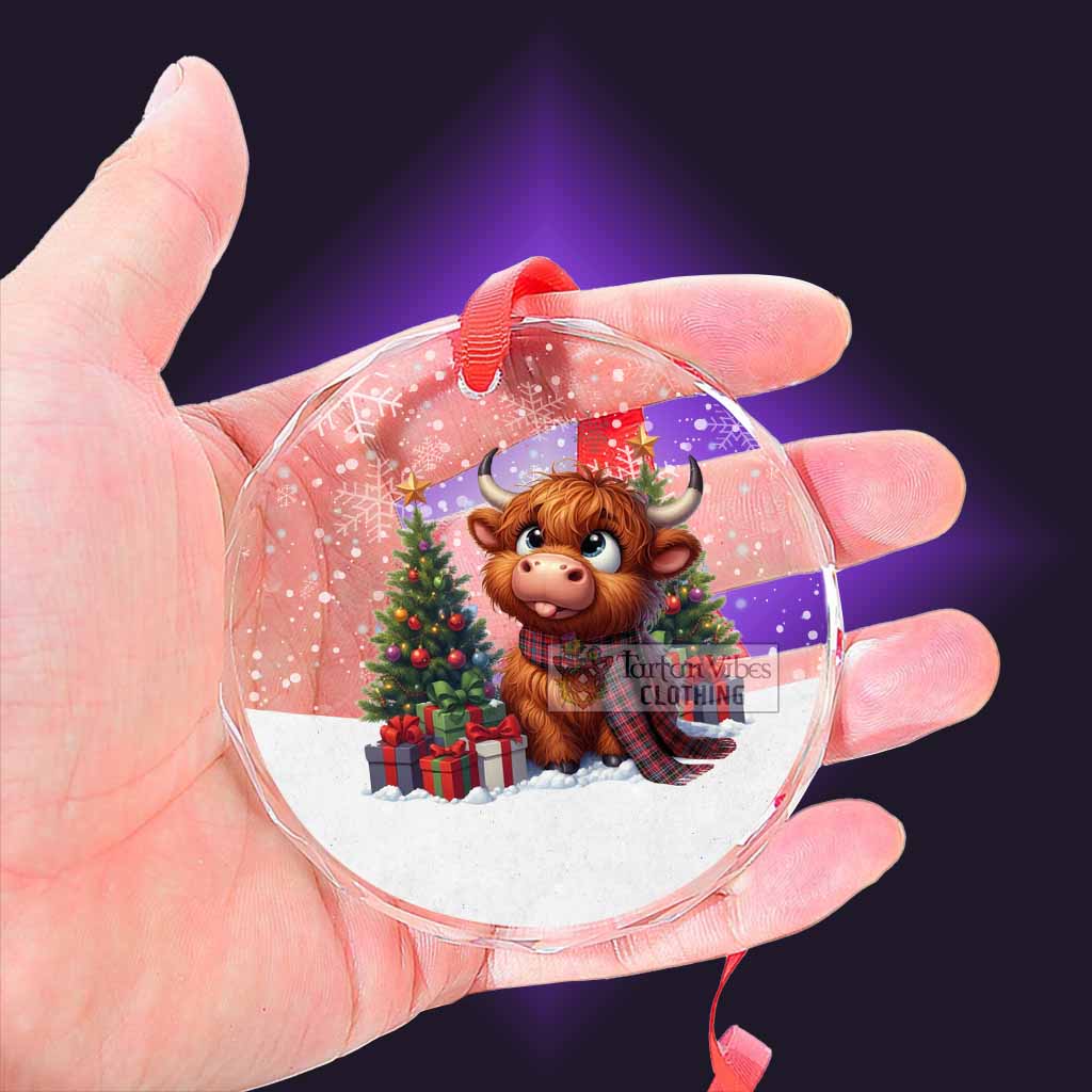 Tartan Vibes Clothing Aberdeen District Clan Christmas Glass Ornament with Adorable Highland Coo