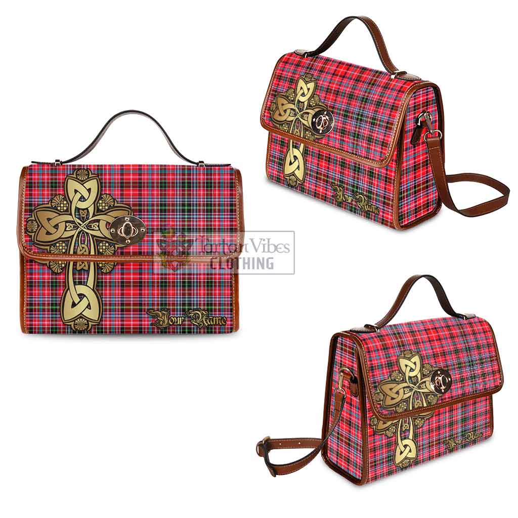 Tartan Vibes Clothing Aberdeen District Tartan Waterproof Canvas Bag Golden Thistle Celtic Cross Style