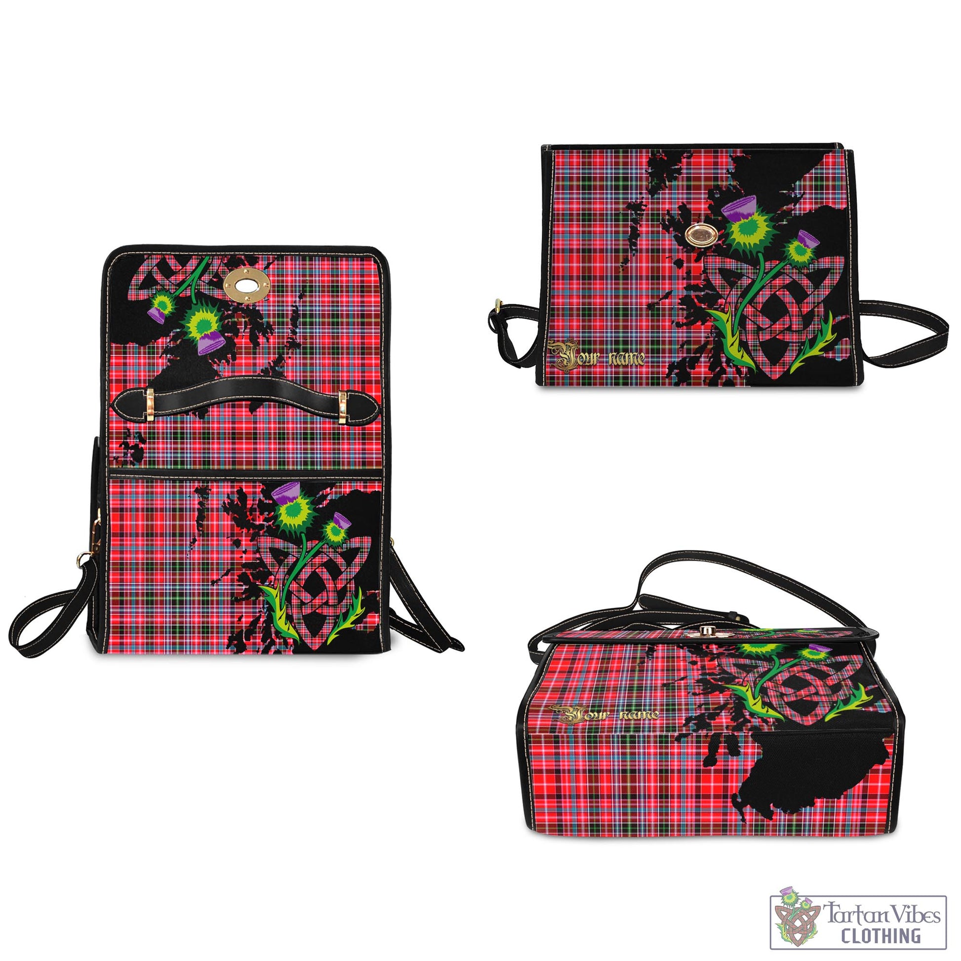 Tartan Vibes Clothing Aberdeen District Tartan Waterproof Canvas Bag with Scotland Map and Thistle Celtic Accents