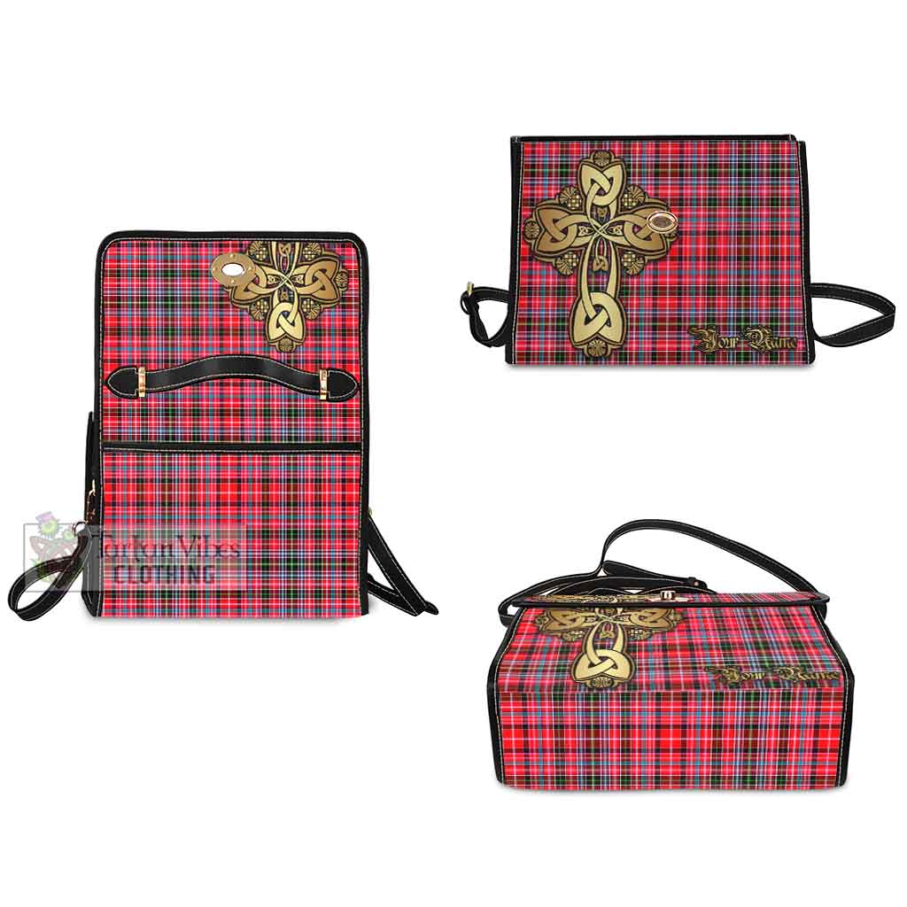 Tartan Vibes Clothing Aberdeen District Tartan Waterproof Canvas Bag Golden Thistle Celtic Cross Style