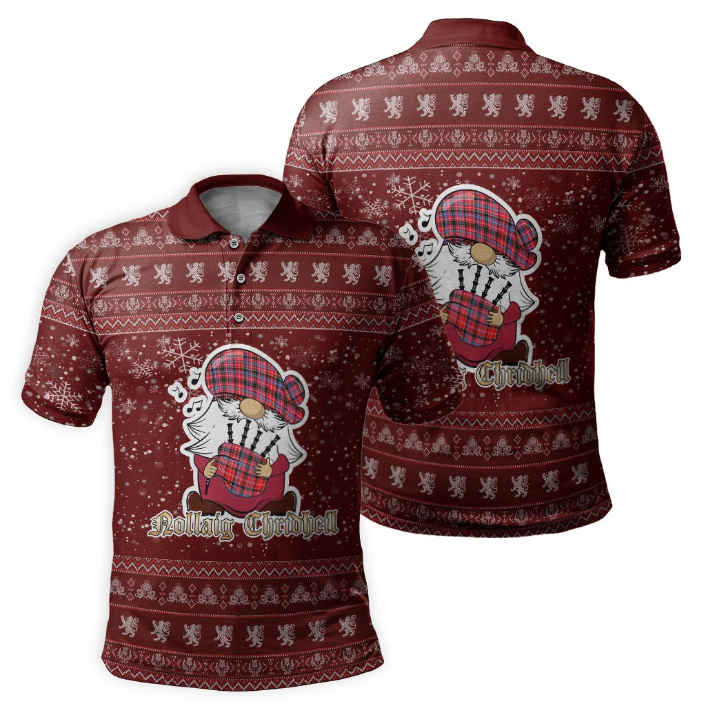 Aberdeen District Clan Christmas Family Polo Shirt with Funny Gnome Playing Bagpipes - Tartanvibesclothing