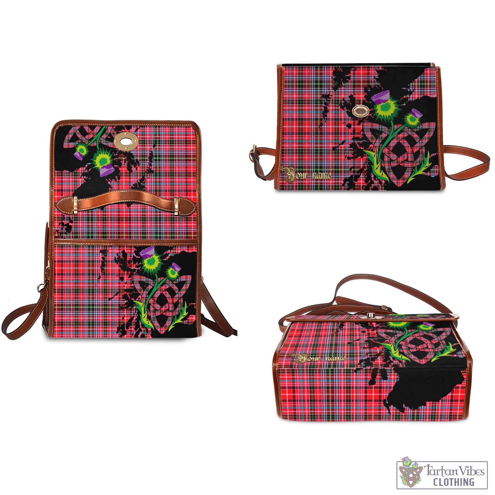 Tartan Vibes Clothing Aberdeen District Tartan Waterproof Canvas Bag with Scotland Map and Thistle Celtic Accents