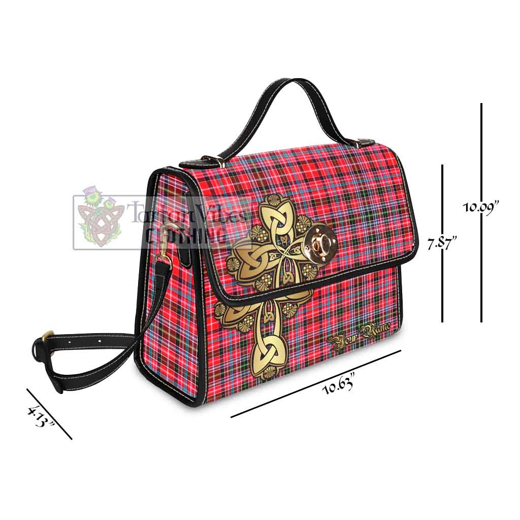 Tartan Vibes Clothing Aberdeen District Tartan Waterproof Canvas Bag Golden Thistle Celtic Cross Style