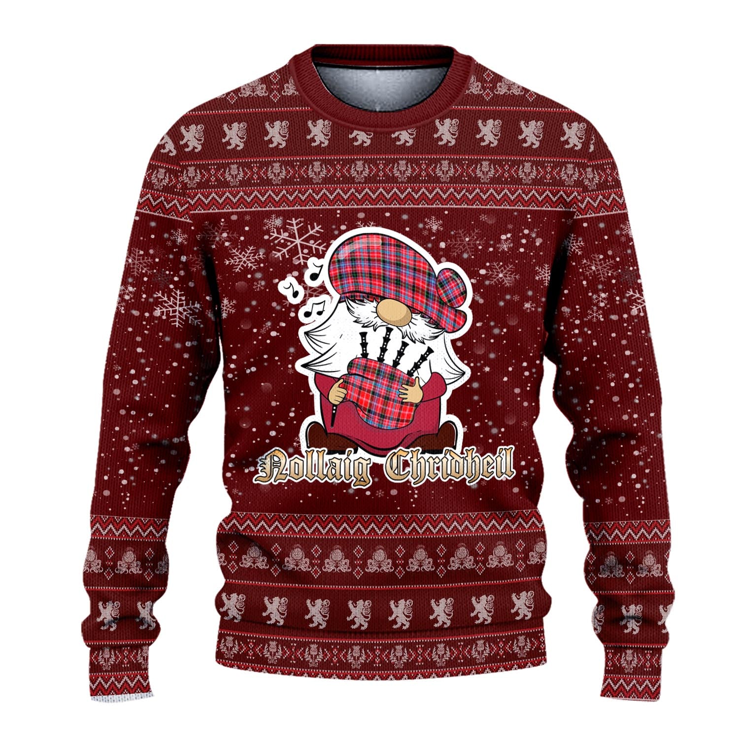 Aberdeen District Clan Christmas Family Knitted Sweater with Funny Gnome Playing Bagpipes - Tartanvibesclothing