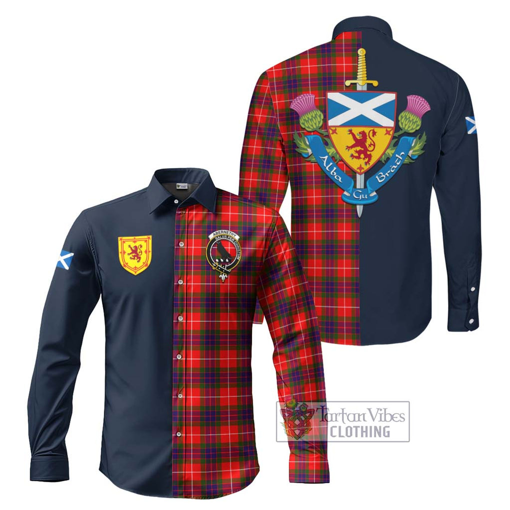 Abernethy Tartan Long Sleeve Button Shirt Alba with Scottish Lion Royal Arm Half Style Men's Shirt S - Tartan Vibes Clothing
