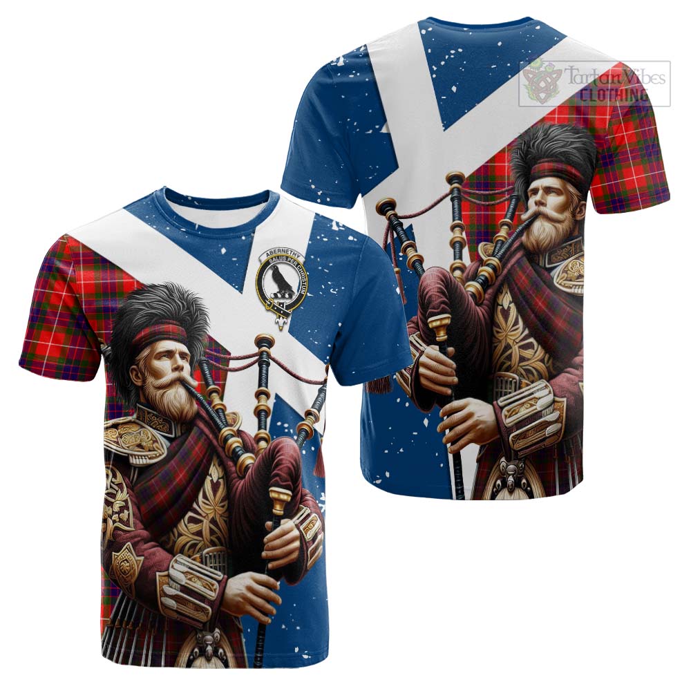 Tartan Vibes Clothing Abernethy Tartan Cotton T-shirt with Family Crest Scottish Bagpiper Vibes