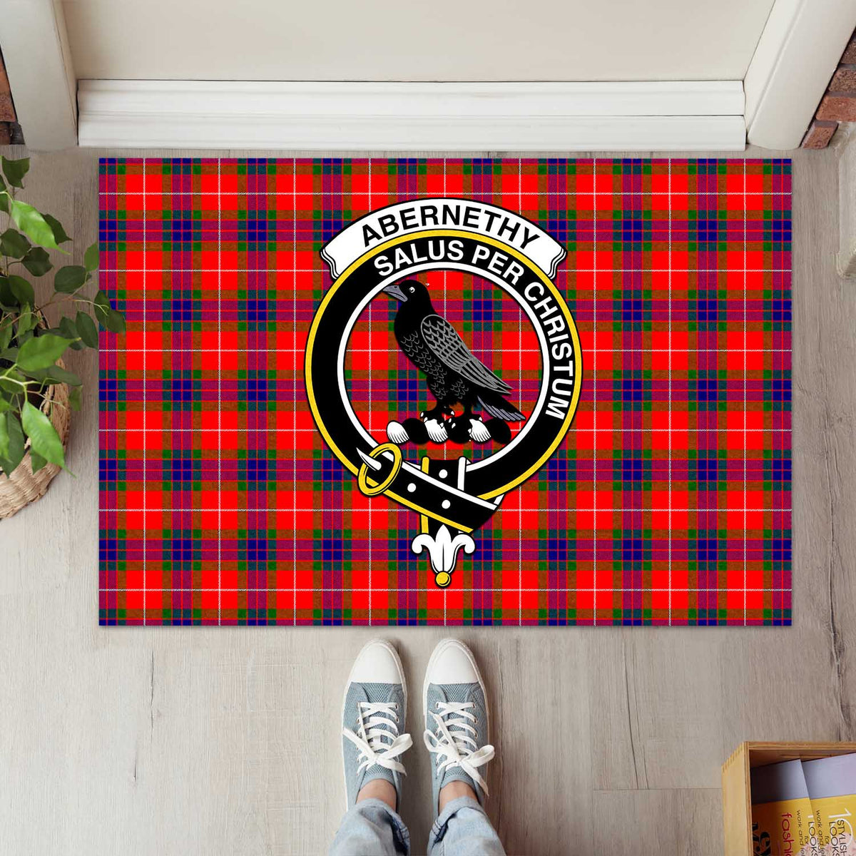 Abernethy Tartan Rubber Doormat with Family Crest L 60*90cm - Tartan Vibes Clothing