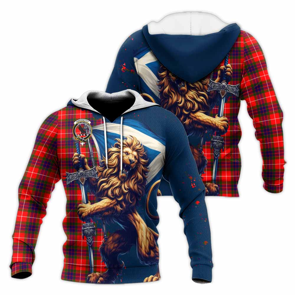 Tartan Vibes Clothing Abernethy Tartan Family Crest Knitted Hoodie with Scottish Majestic Lion