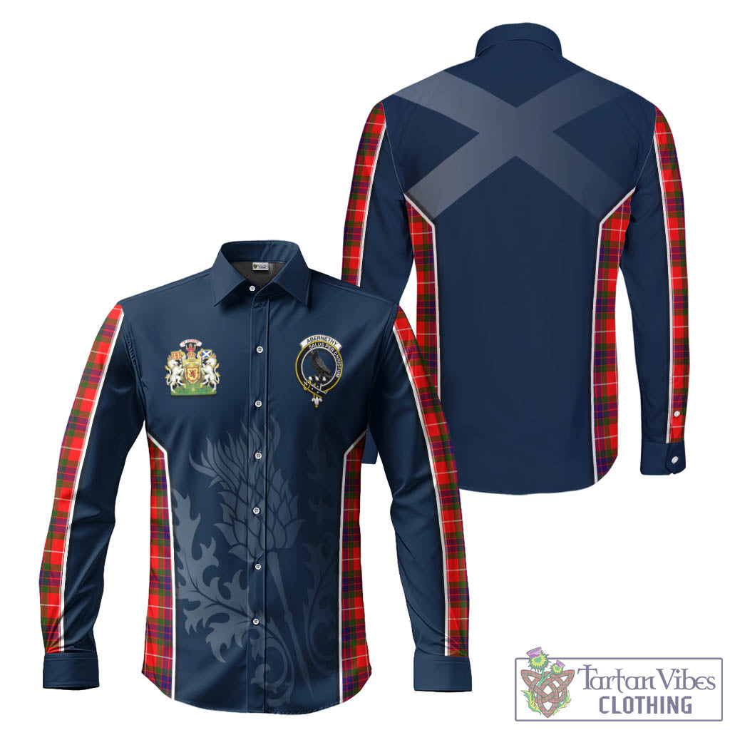 Tartan Vibes Clothing Abernethy Tartan Long Sleeve Button Up Shirt with Family Crest and Scottish Thistle Vibes Sport Style