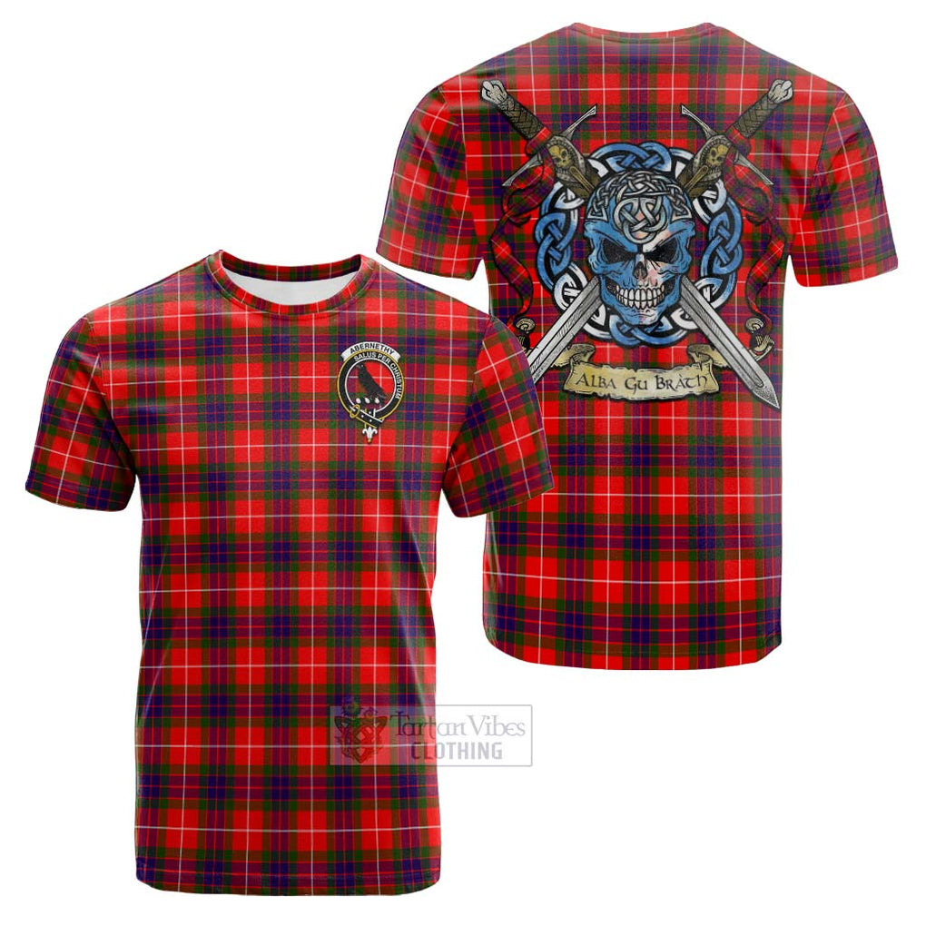 Tartan Vibes Clothing Abernethy Tartan Cotton T-shirt with Family Crest Celtic Skull Style