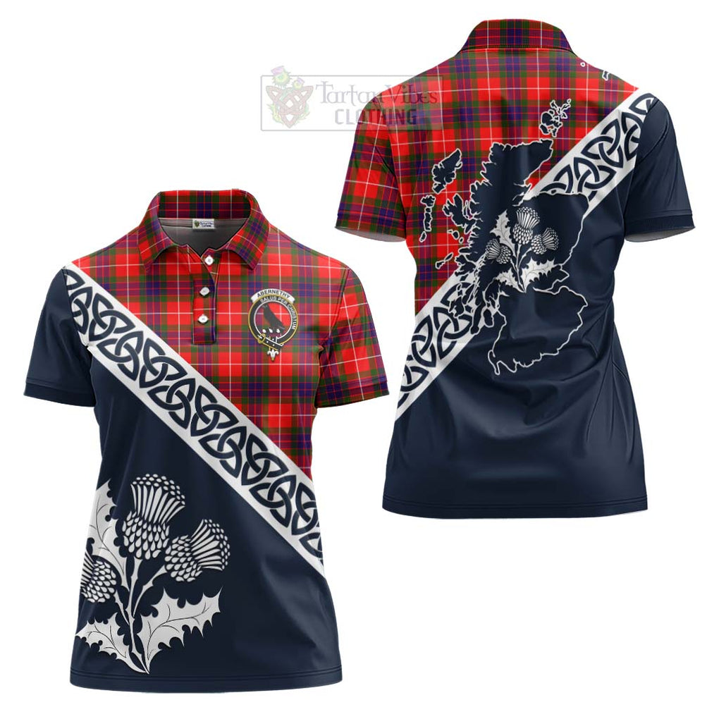 Tartan Vibes Clothing Abernethy Tartan Women's Polo Shirt Featuring Thistle and Scotland Map