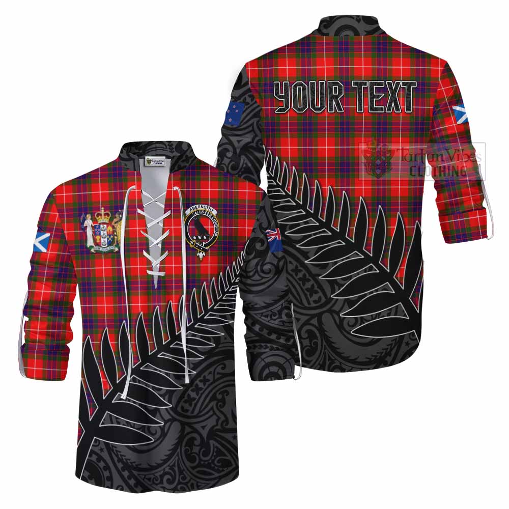 Tartan Vibes Clothing Abernethy Crest Tartan Ghillie Kilt Shirt with New Zealand Silver Fern Half Style