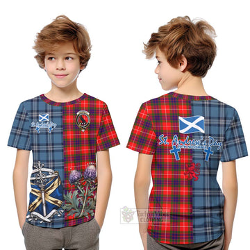 Abernethy Tartan Kid T-Shirt Happy St. Andrew's Day Half Tartan Style Youth XL Size14 - Tartan Vibes Clothing