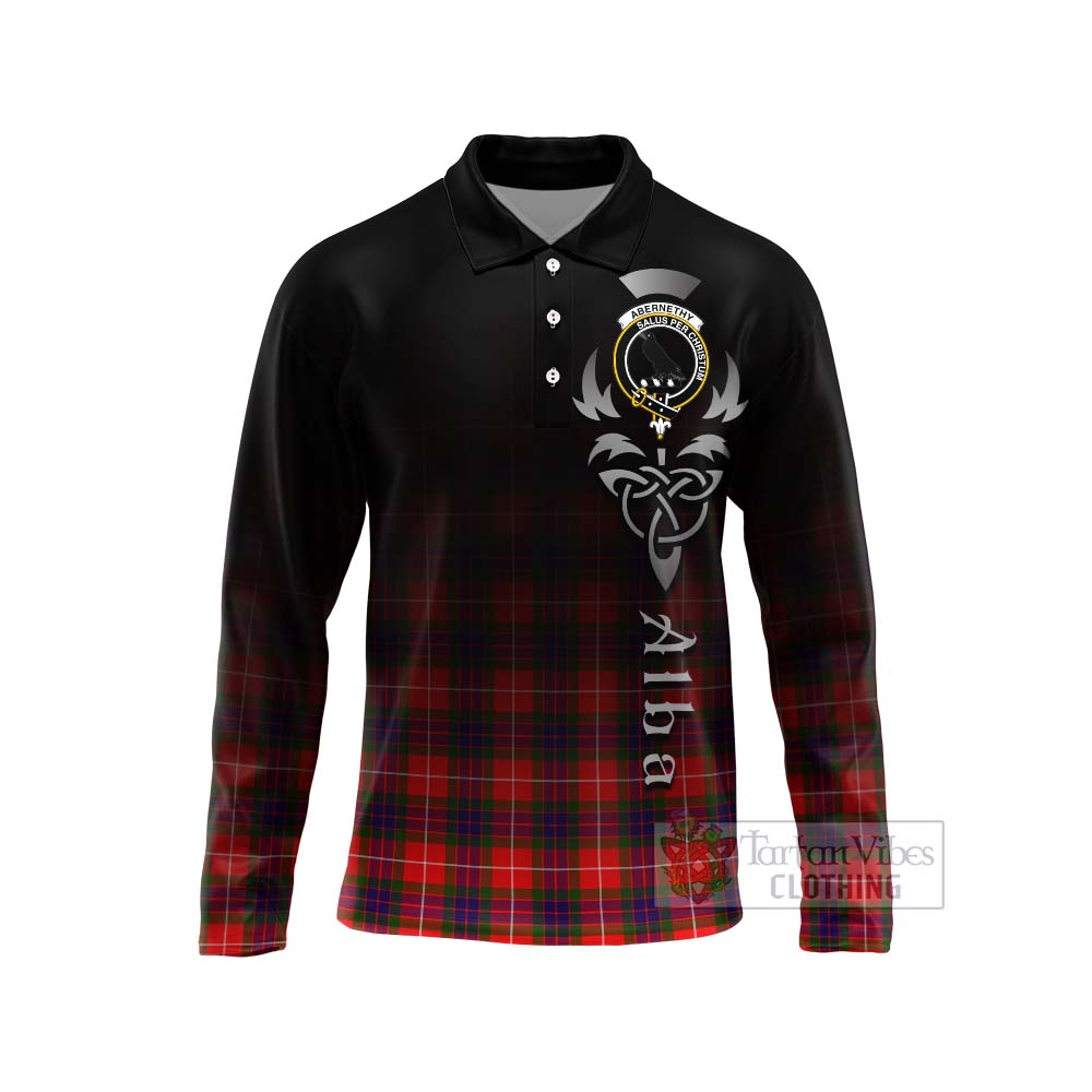 Tartan Vibes Clothing Abernethy Tartan Long Sleeve Polo Shirt Featuring Alba Gu Brath Family Crest Celtic Inspired