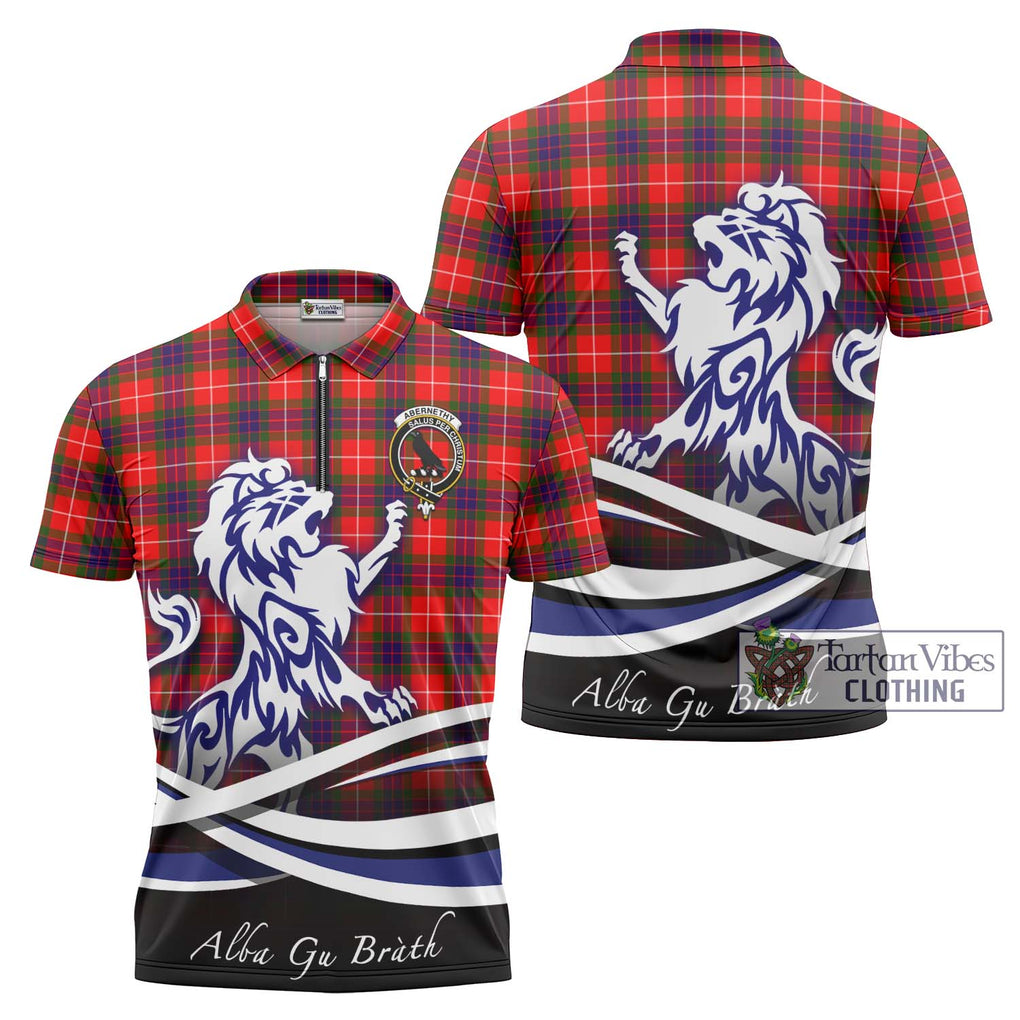 Abernethy Tartan Zipper Polo Shirt with Alba Gu Brath Regal Lion Emblem Unisex - Tartanvibesclothing Shop