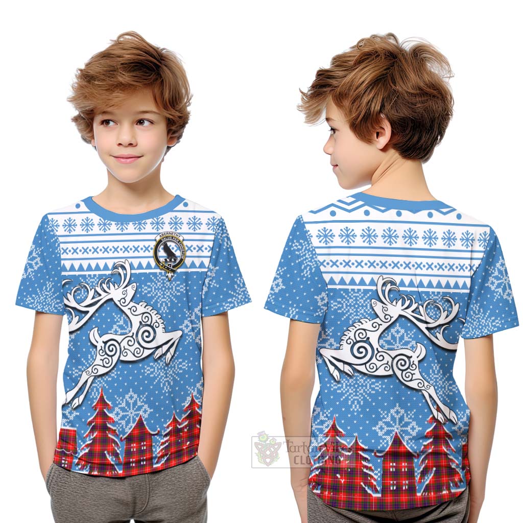 Tartan Vibes Clothing Abernethy Clan Christmas Kid T-Shirt Celtic Reindeer Style