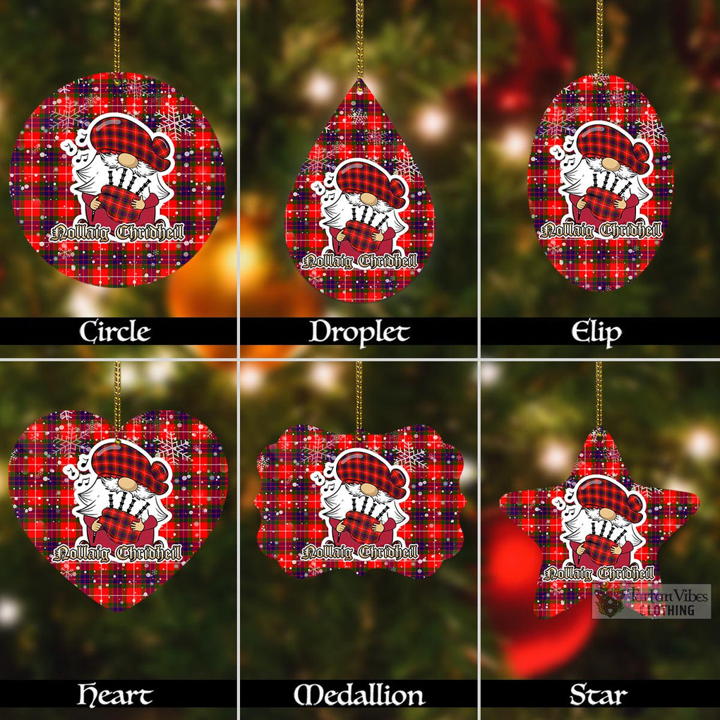 Tartan Vibes Clothing Abernethy Tartan Christmas Aluminium Ornament with Gnome Playing Bagpipes