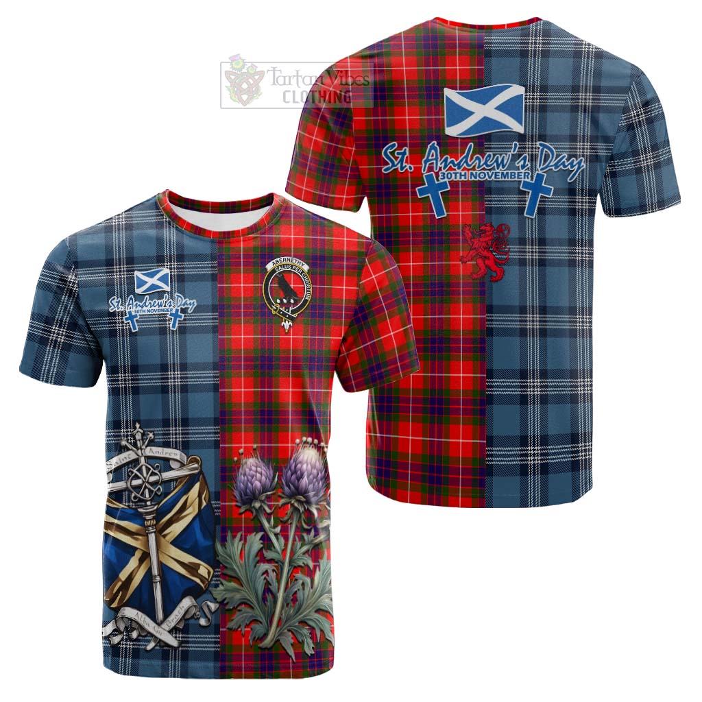 Tartan Vibes Clothing Abernethy Tartan Cotton T-shirt Happy St. Andrew's Day Half Tartan Style