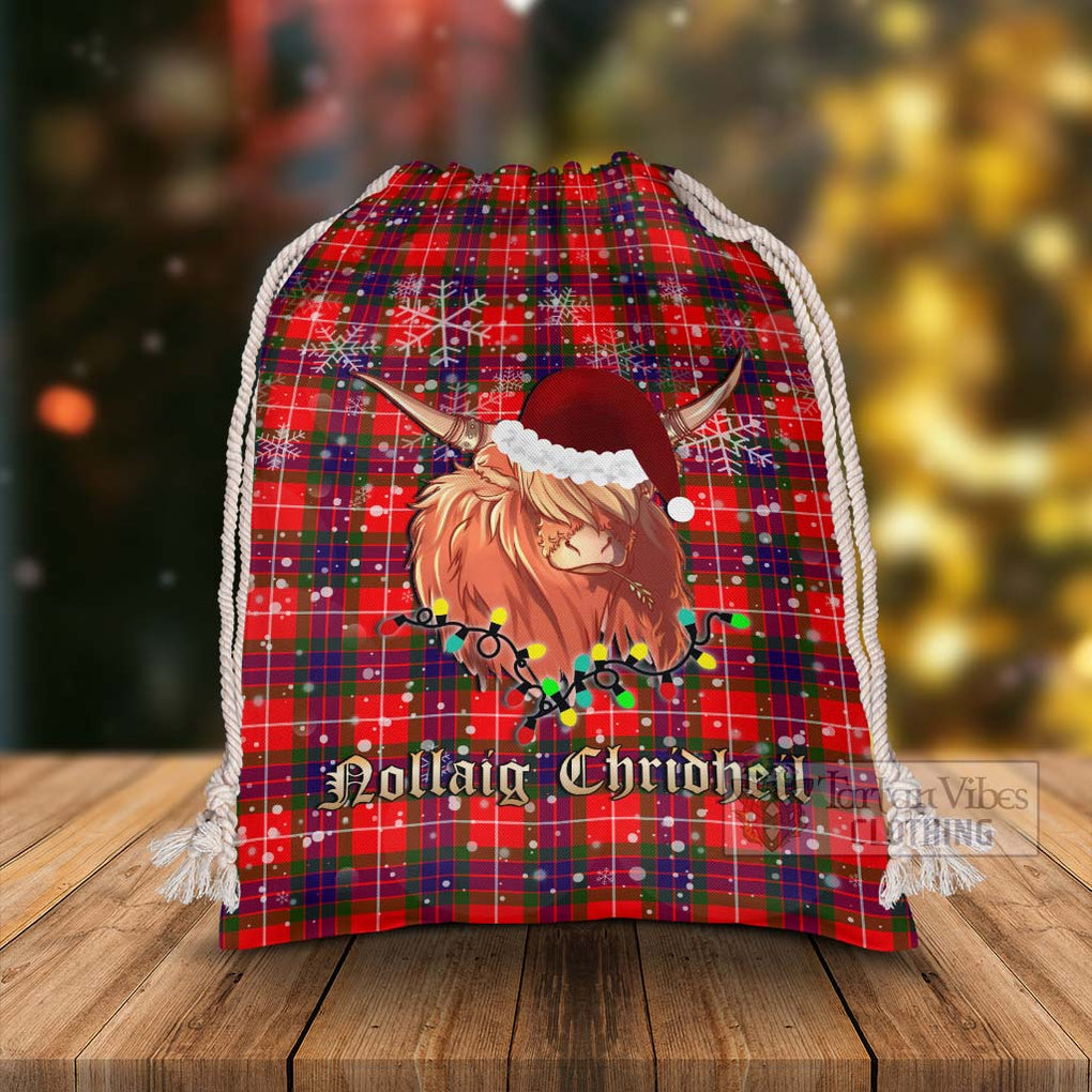 Tartan Vibes Clothing Abernethy Tartan Christmas Santa's Bag with Highland Cow