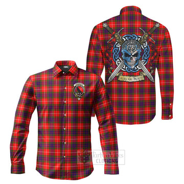 Abernethy Tartan Long Sleeve Button Shirt with Family Crest Celtic Skull Style