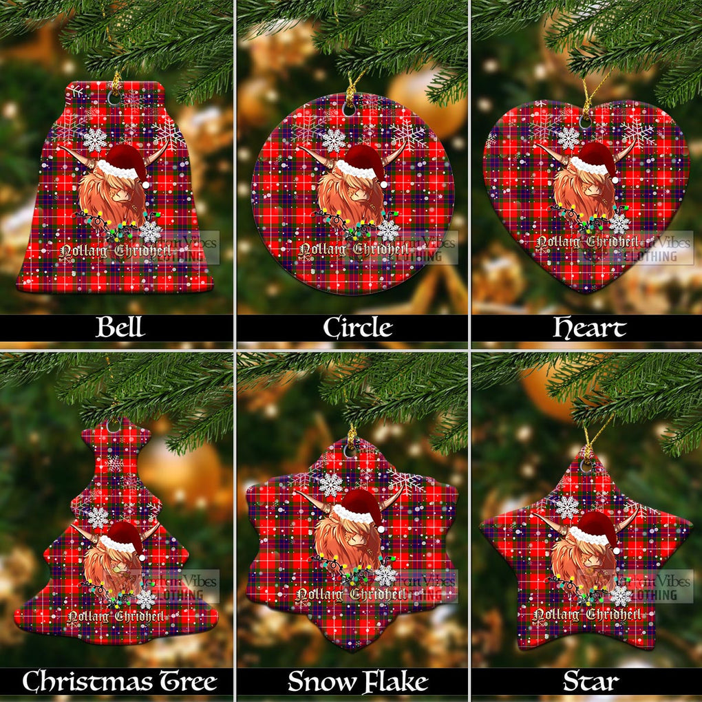 Tartan Vibes Clothing Abernethy Clan Tartan Ornament with Christmas Twinkle Highland Cattle