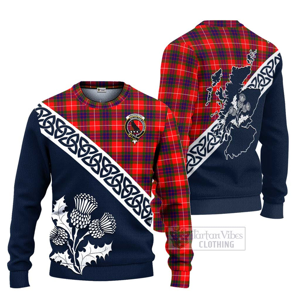 Tartan Vibes Clothing Abernethy Tartan Knitted Sweater Featuring Thistle and Scotland Map