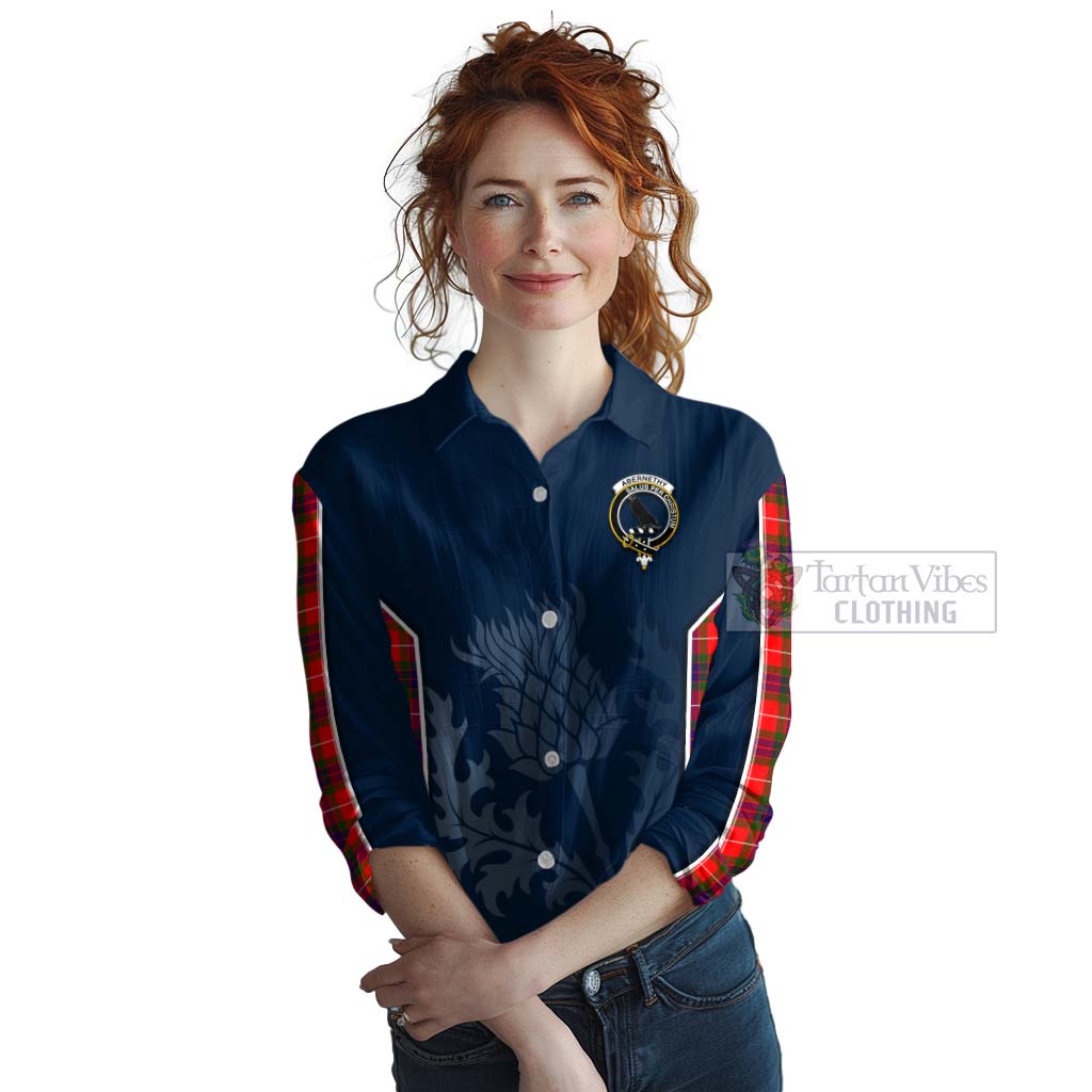 Tartan Vibes Clothing Abernethy Tartan Women's Casual Shirt with Family Crest and Scottish Thistle Vibes Sport Style