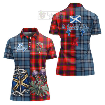 Abernethy Tartan Women's Polo Shirt Happy St. Andrew's Day Half Tartan Style