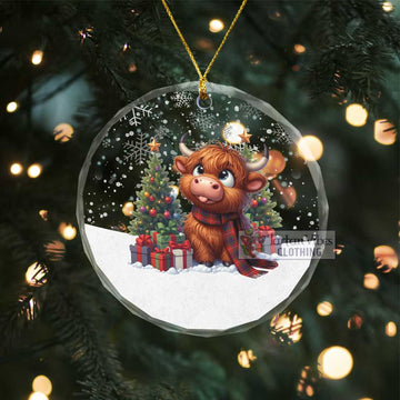 Abernethy Clan Christmas Glass Ornament with Adorable Highland Coo