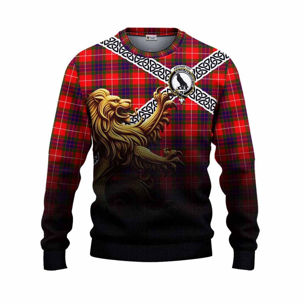 Abernethy Crest Tartan Knitted Sweater with Golden Lion Emblem Celtic Style Unisex - Tartan Vibes Clothing