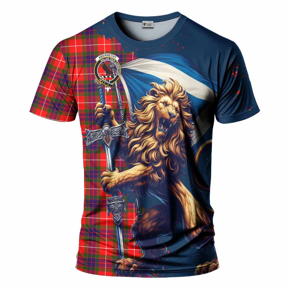 Tartan Vibes Clothing Abernethy Tartan Family Crest T-Shirt with Scottish Majestic Lion