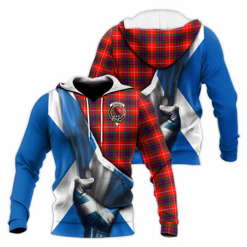 Abernethy Tartan Knitted Hoodie with Family Crest Scotland Patriotic Style