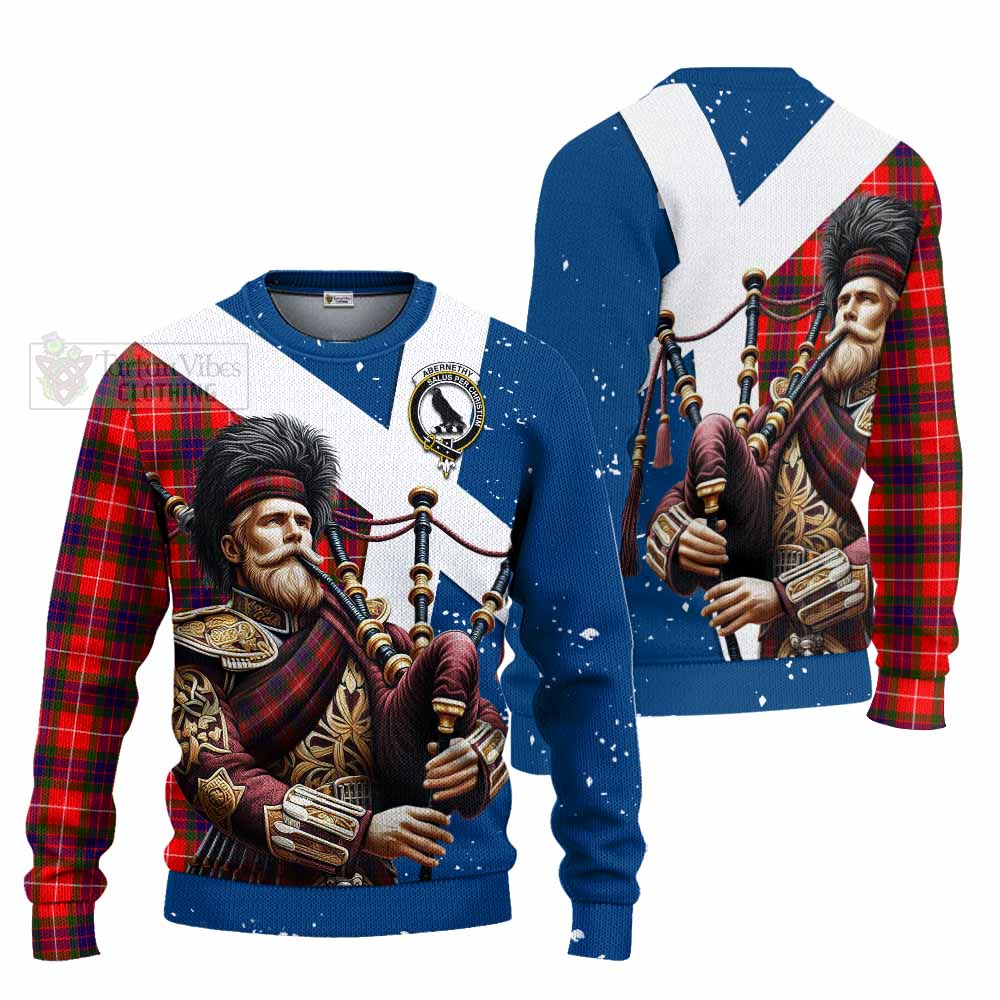 Tartan Vibes Clothing Abernethy Tartan Knitted Sweater with Family Crest Scottish Bagpiper Vibes