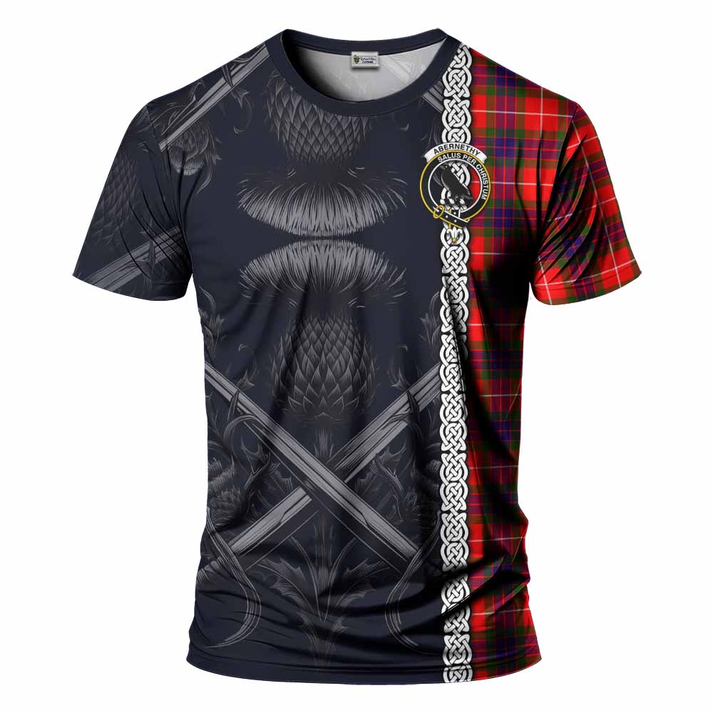 Tartan Vibes Clothing Abernethy Tartan T-Shirt with Family Crest Cross Sword Thistle Celtic Vibes