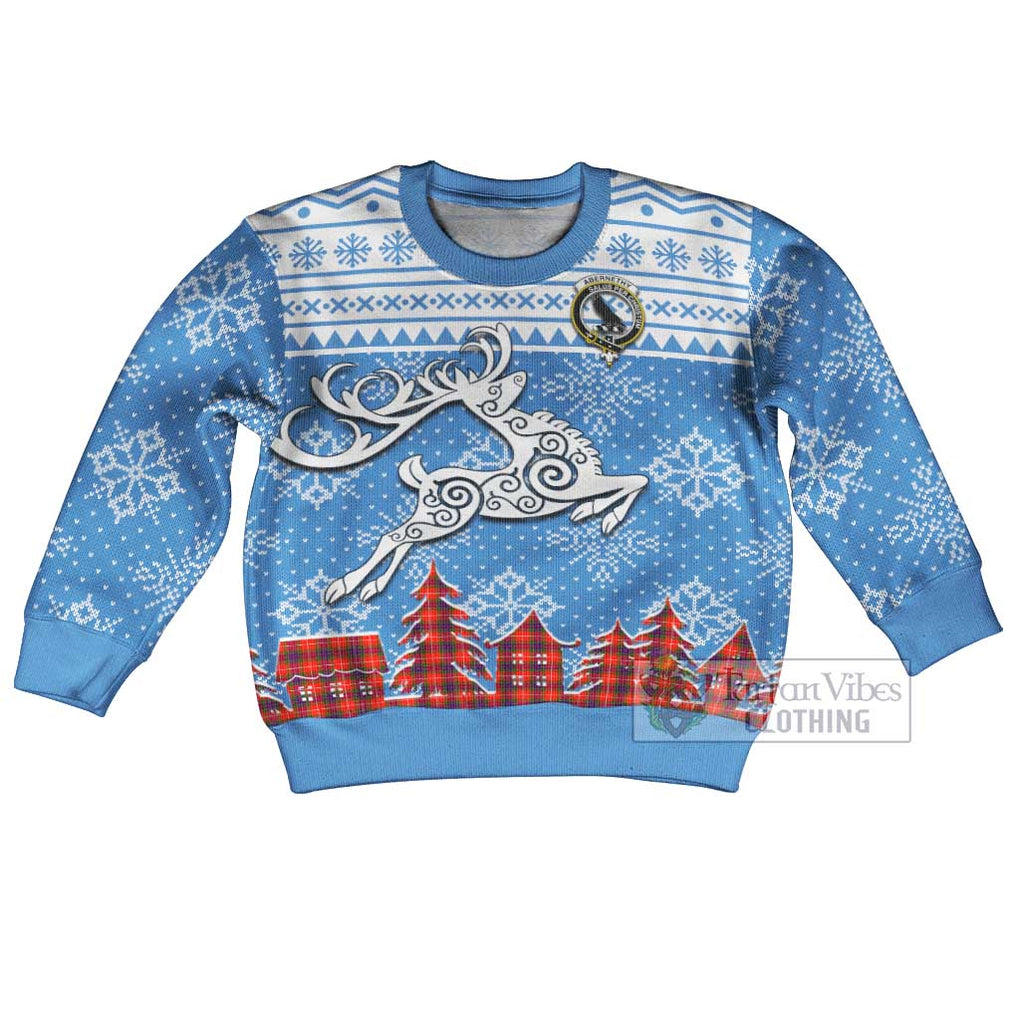 Tartan Vibes Clothing Abernethy Clan Christmas Kid Ugly Sweater with Tartan and Celtic Raindeer Style