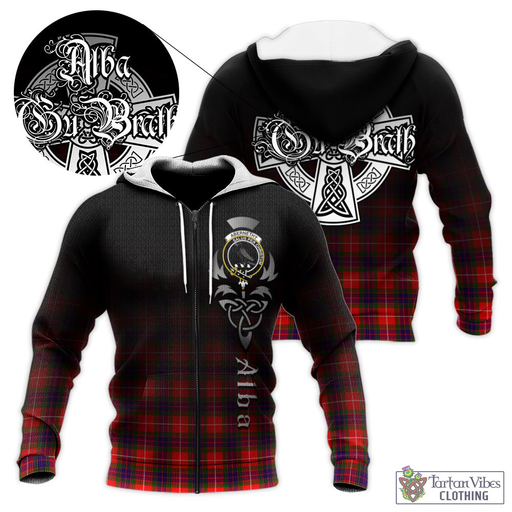 Tartan Vibes Clothing Abernethy Tartan Knitted Hoodie Featuring Alba Gu Brath Family Crest Celtic Inspired