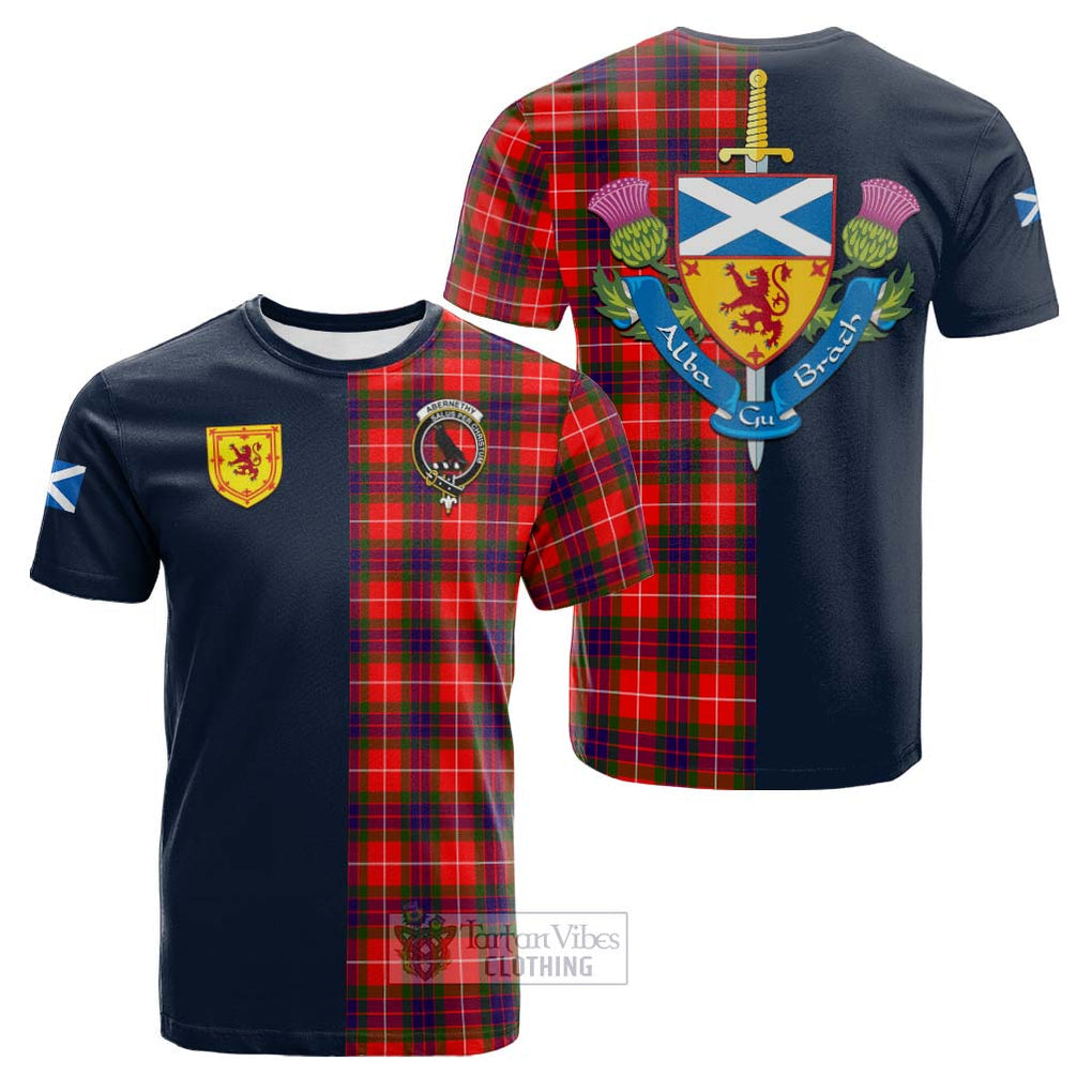 Tartan Vibes Clothing Abernethy Tartan Cotton T-shirt with Scottish Lion Royal Arm Half Style