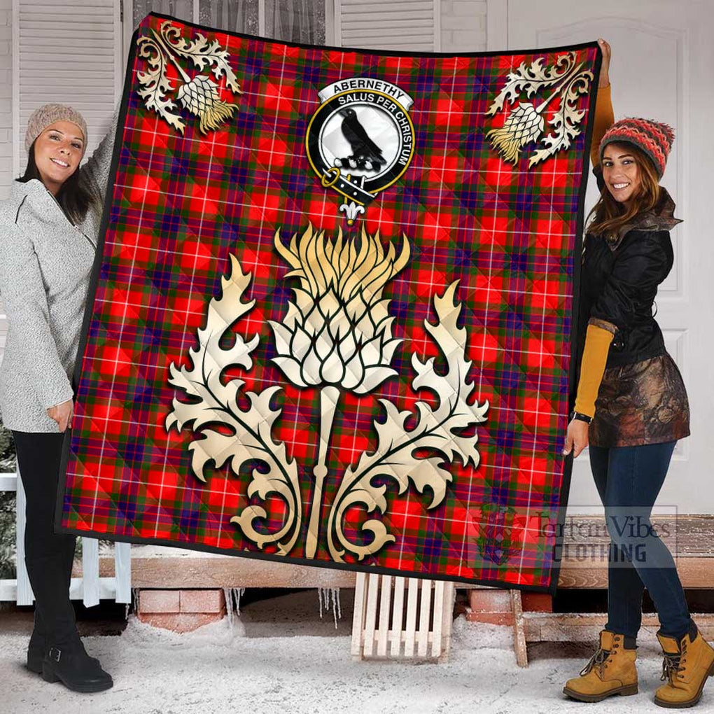 Tartan Vibes Clothing Abernethy Tartan Quilt with Family Crest and Golden Thistle Style