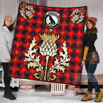 Abernethy Tartan Quilt with Family Crest and Golden Thistle Style