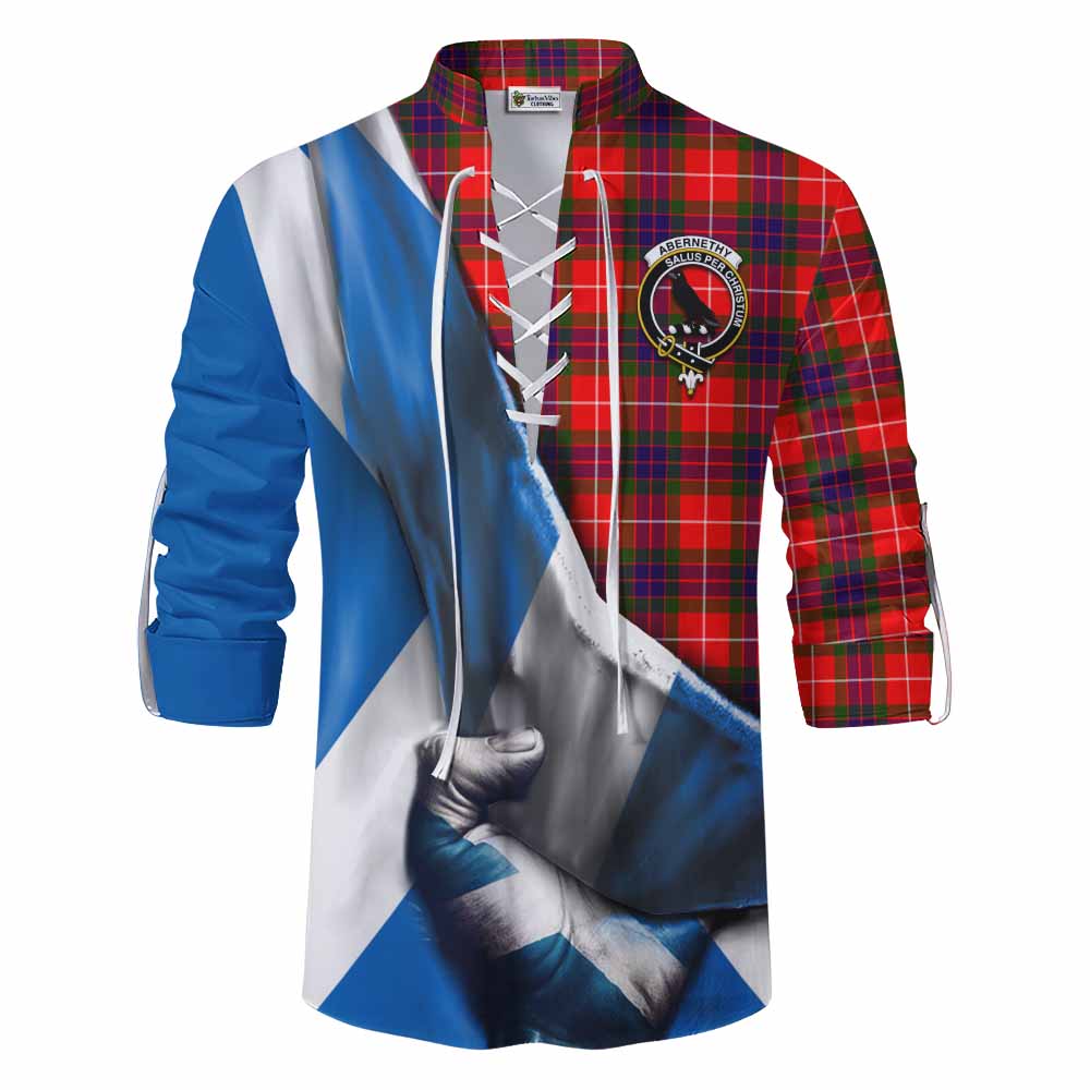 Tartan Vibes Clothing Abernethy Tartan Ghillie Kilt Shirt with Family Crest Scotland Patriotic Style