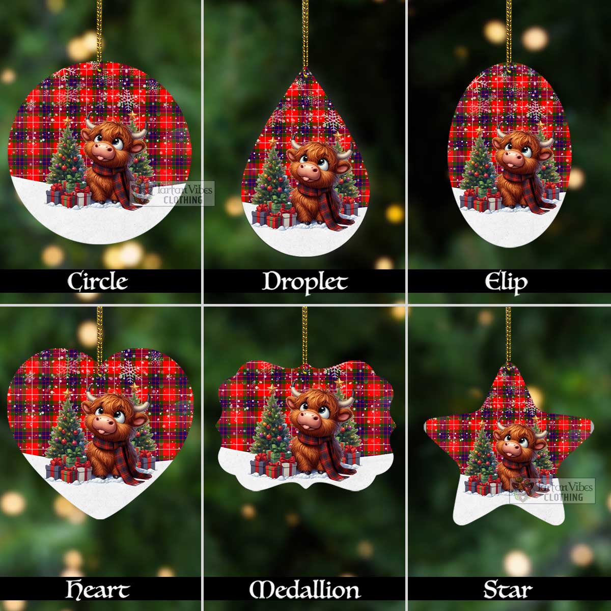 Tartan Vibes Clothing Abernethy Tartan Christmas Aluminium Ornament with Adorable Highland Coo