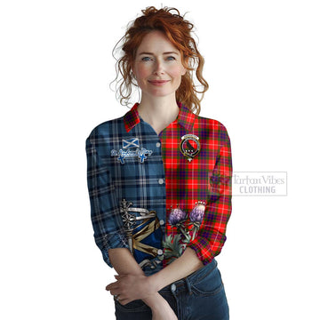 Abernethy Tartan Women's Casual Shirt Happy St. Andrew's Day Half Tartan Style Female - Tartan Vibes Clothing