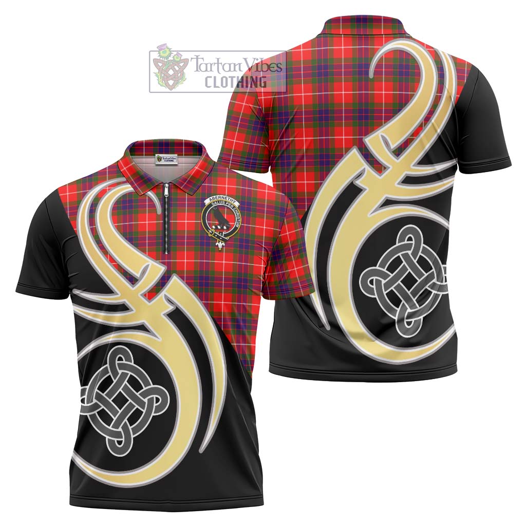 Tartan Vibes Clothing Abernethy Tartan Zipper Polo Shirt with Family Crest and Celtic Symbol Style