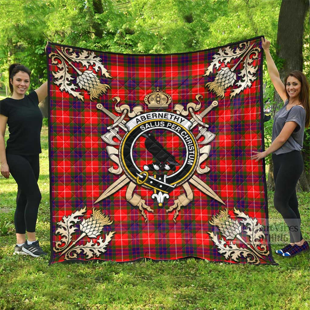 Tartan Vibes Clothing Abernethy Tartan Quilt with Family Crest and Scottish Golden Courage Shield