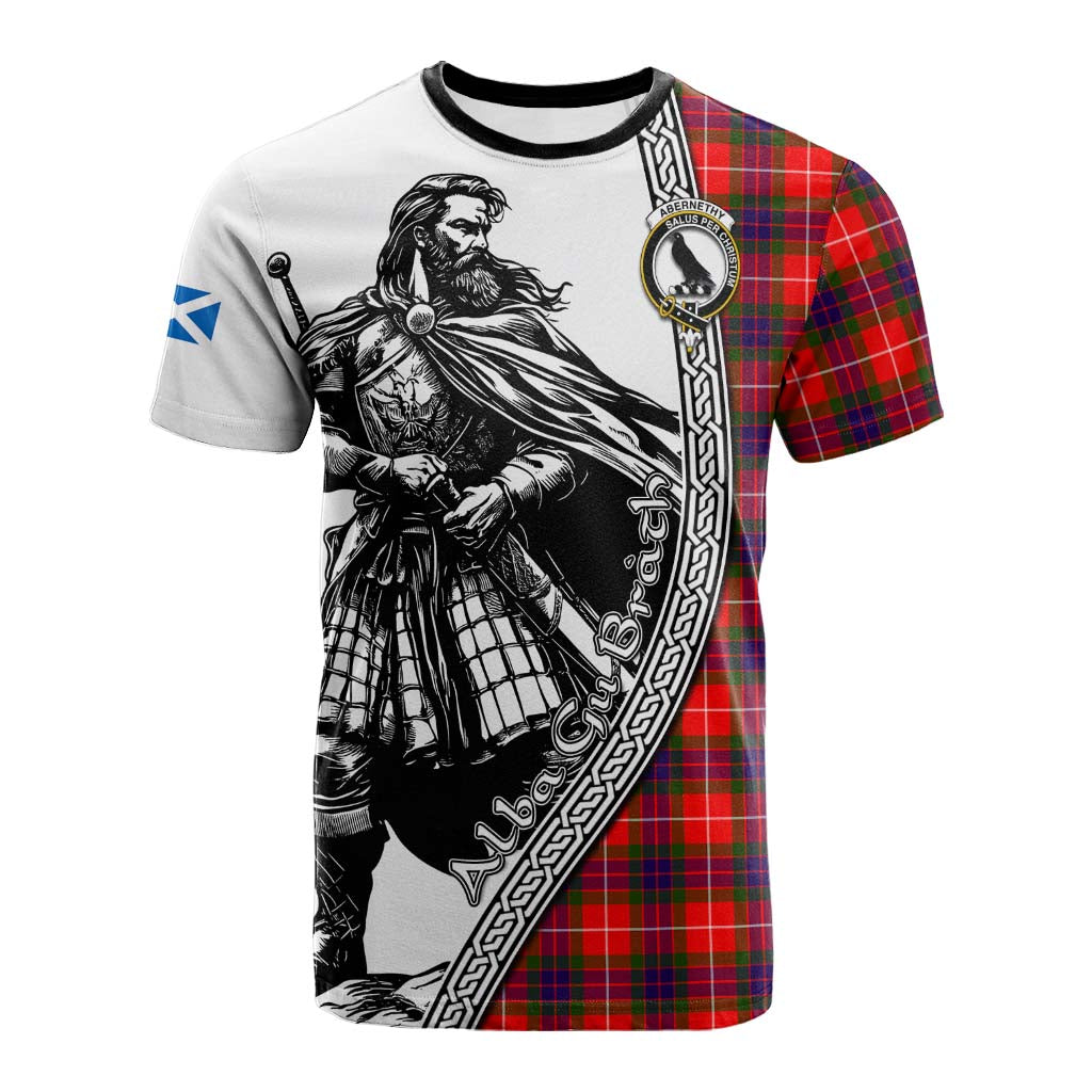 Abernethy Tartan Clan Crest Cotton T-shirt with Highlander Warrior Celtic Style