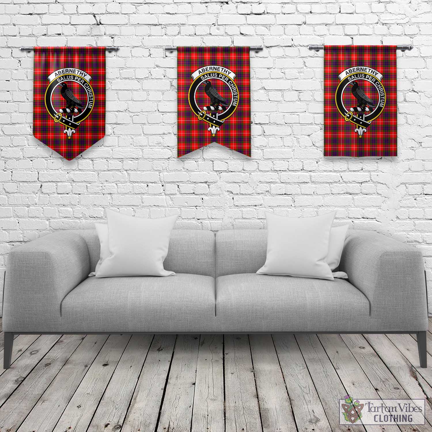 Tartan Vibes Clothing Abernethy Tartan Gonfalon, Tartan Banner with Family Crest